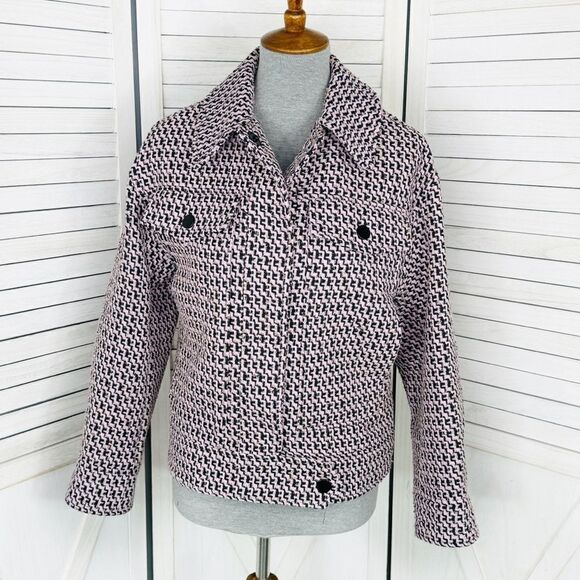 Topshop Dixie Textured Boucle Tweed Jacket Pink Black Size 6 - Picture 3 of 15